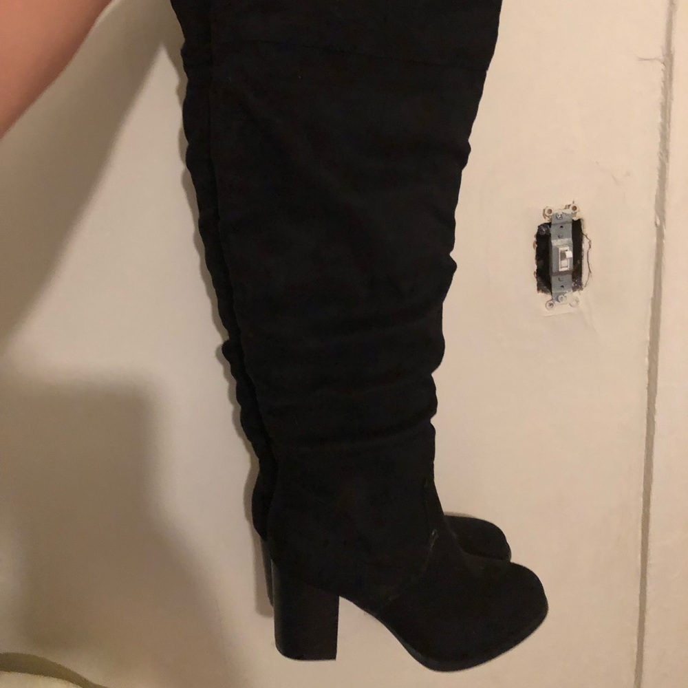 Suede black thigh high boots